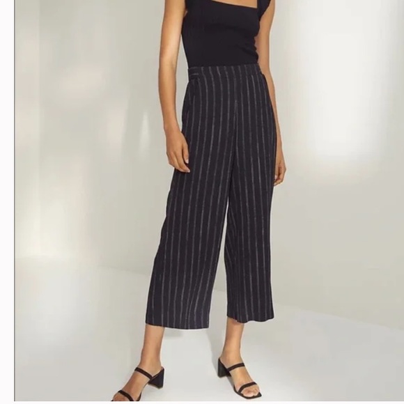 Wilfred Faun Stripe Wide Leg Black/ White Thin Stripe Tie Back Pull on pant L - Picture 2 of 16